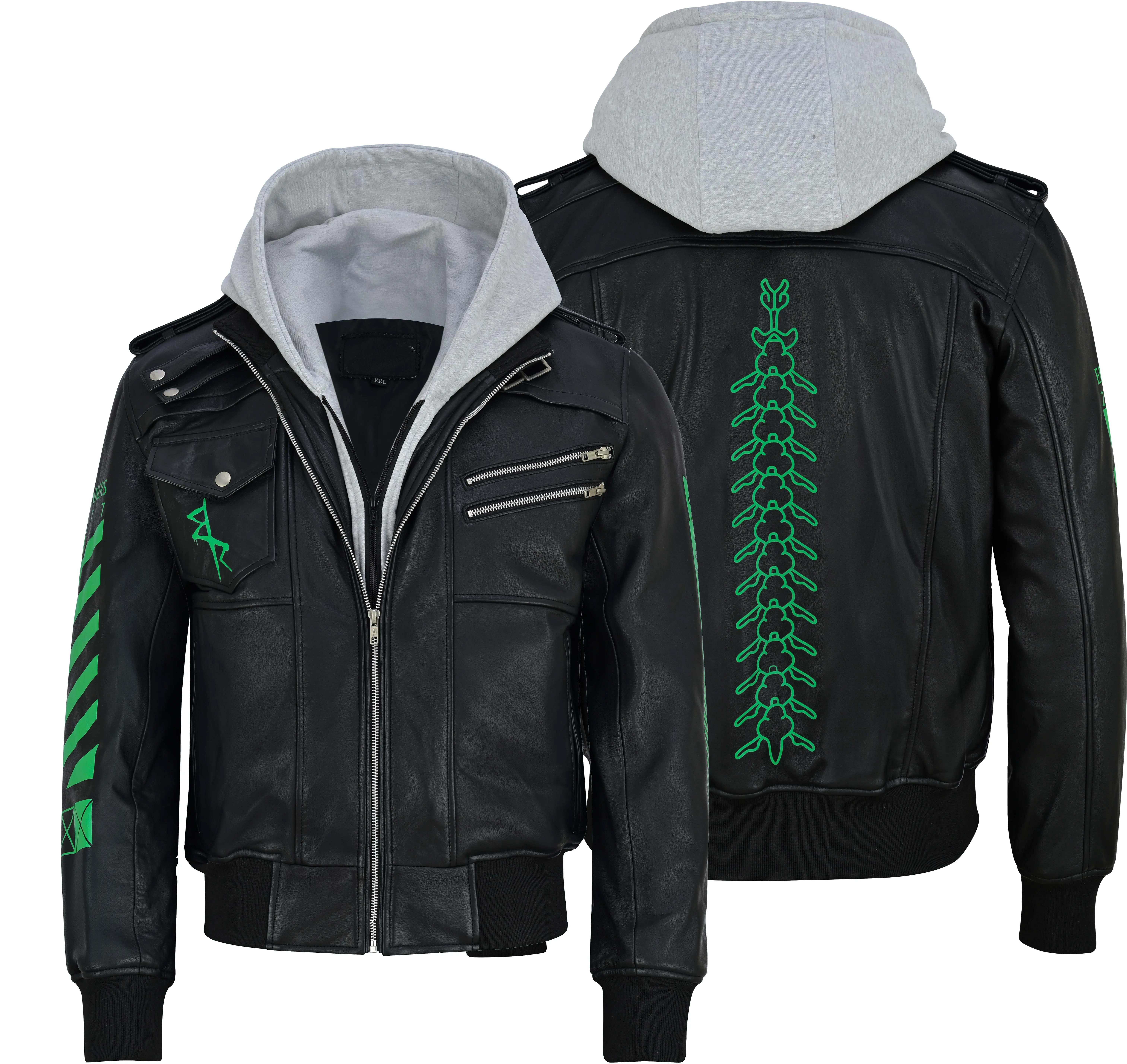 Cyberpunk Edgerunners David Martinez Style Leather Jacket with Removable Hood - Zipper, Menswear, Cosplay, Anime, Gaming, Best Gift