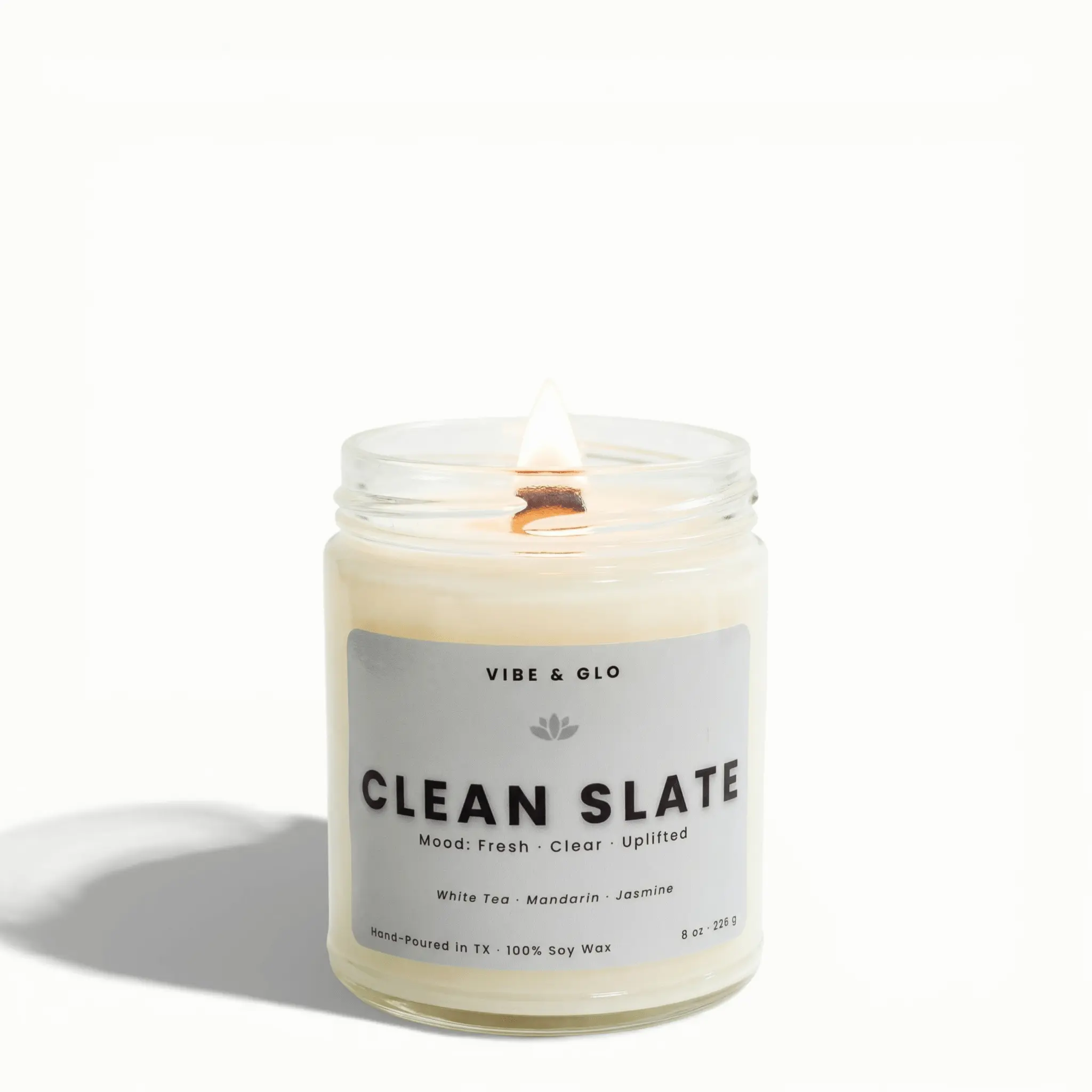 Clean Slate – White Tea & Jasmine Wooden Wick Soy Candle
