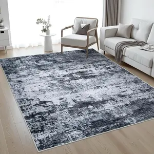 5x7 Modern Geometric Pattern Area Rug, Washable Soft Thin No-Slip Stain-Resistant Indoor Carpet for Living Room, Bedroom - Black