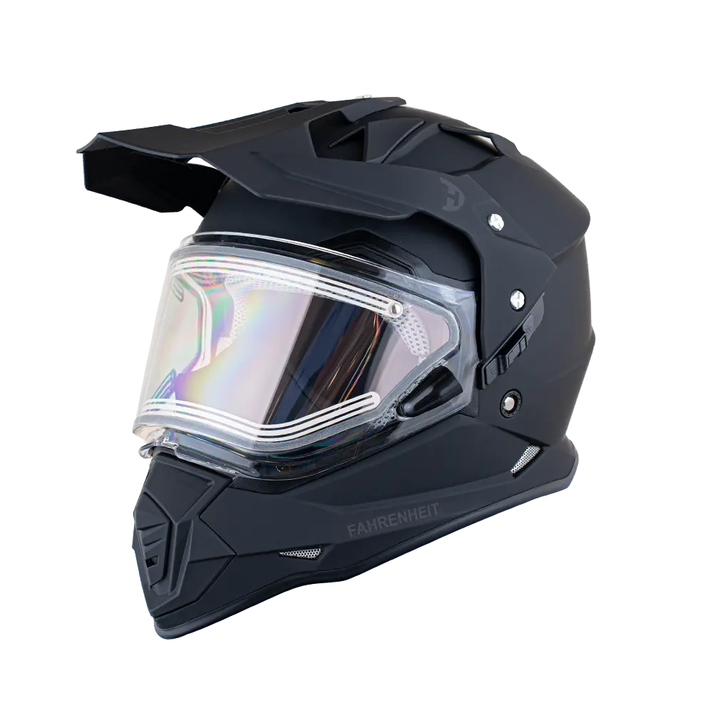 D.O.T. Daytona Fahrenheit Snowmobile Helmet Soft Touch Dull Black Dual Shield System Anti-Fog Electric Heated Outer Shield & Anti-Scratch Inner Shield Bluetooth Compatible
