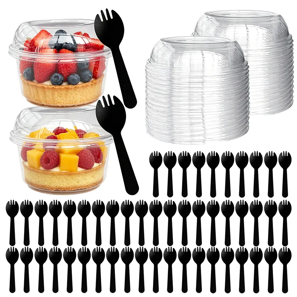 50 Packs 12oz Disposable Clear Plastic Cups,PET Dessert Cups with Lids and Spoons,Disposable Snack Bowls for Cupcake,Pudding,Snacks,Yogurt,ParfaitFruits