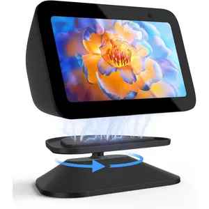Stand for Echo Show 5 (3rd Gen), Adjustable Tilt Swivel Stand Anti-Slip Base   Compatible with 2023 Release Show 5  Display & Mobile Phone 12/13/14 with  Case- Black