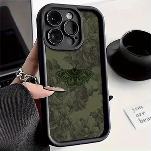 Vintage Floral Moth Pattern TPU Case for iPhone 17 Pro Max 16 16e 15 14 Plus 13 12 Mini 11 Air X XS Straight Edge Drop-Resistant Rugged Durable Cover Shell Valentine's Day Gift 2D printing