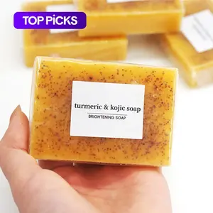 Turmeric & Kojic Brightening Soap, Cold Pressed Soap for Face & Body, Moisturizing Body Wash & Soap for Women & Men, Acne