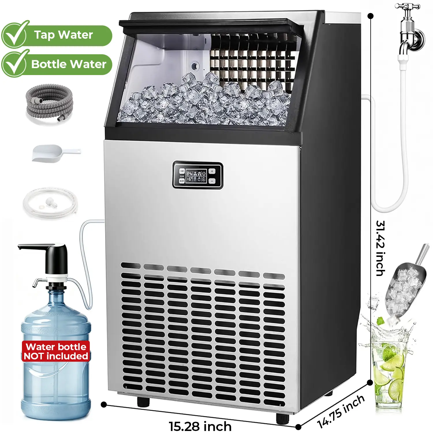 Kismile 2026 Upgraded Commercial Ice Maker Machine, 66lbs/80lbs/100lbs/120lbs 24H Output, Self-Cleaning Stainless Steel Freestanding Unit with LCD Control for Commercial Users, Bar & Outdoor Activities,home essentials
