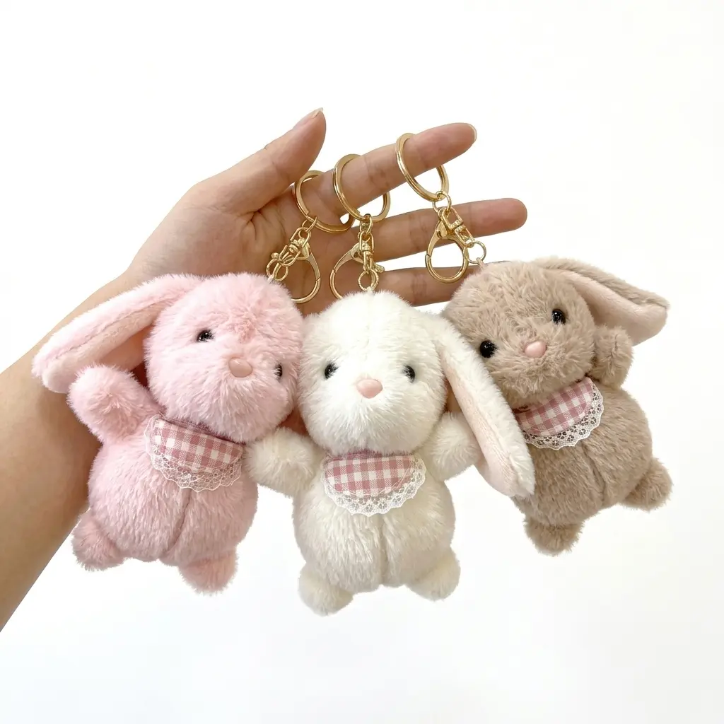 Adorable 5 Inch Plush Bunny Rabbit Keychain - Ultra Soft Fluffy Animal Bag Charm for Backpacks and Purses - Cute Gift for Girls and Kids