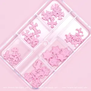 Matte Light Pink Antique Cross & Chrome Heart Nail Art Charms - Beauty Nail Care Decoration Accessories