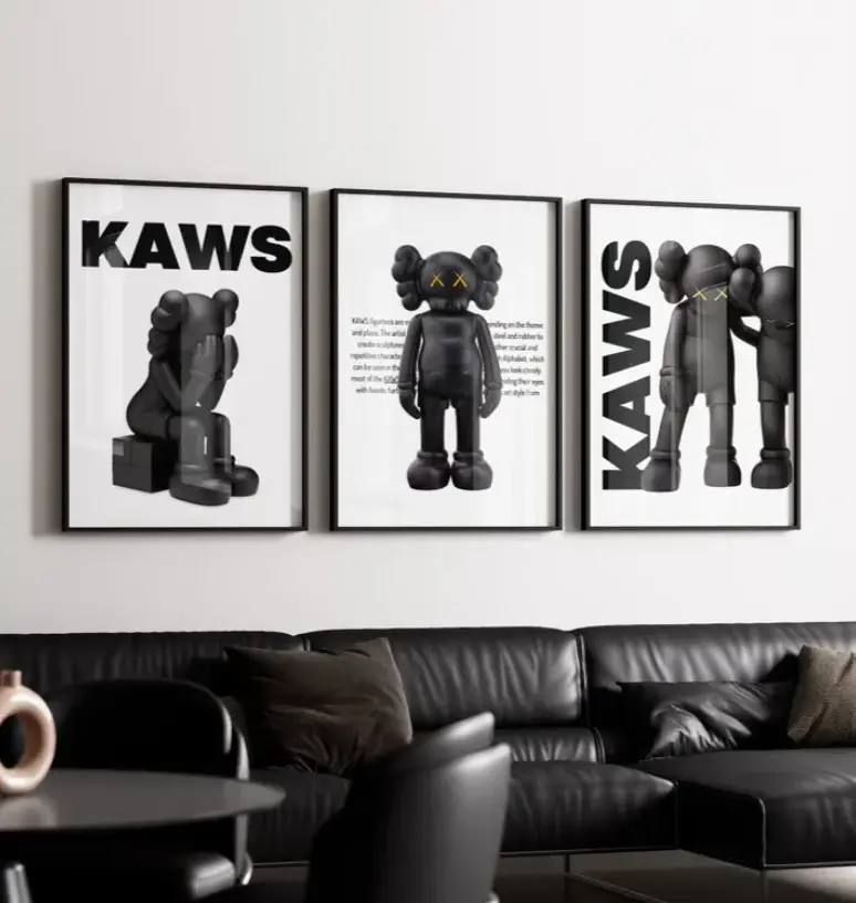 Set of 3 Kaws Exhibition Posters Black Hypebeast Figure Wall Art