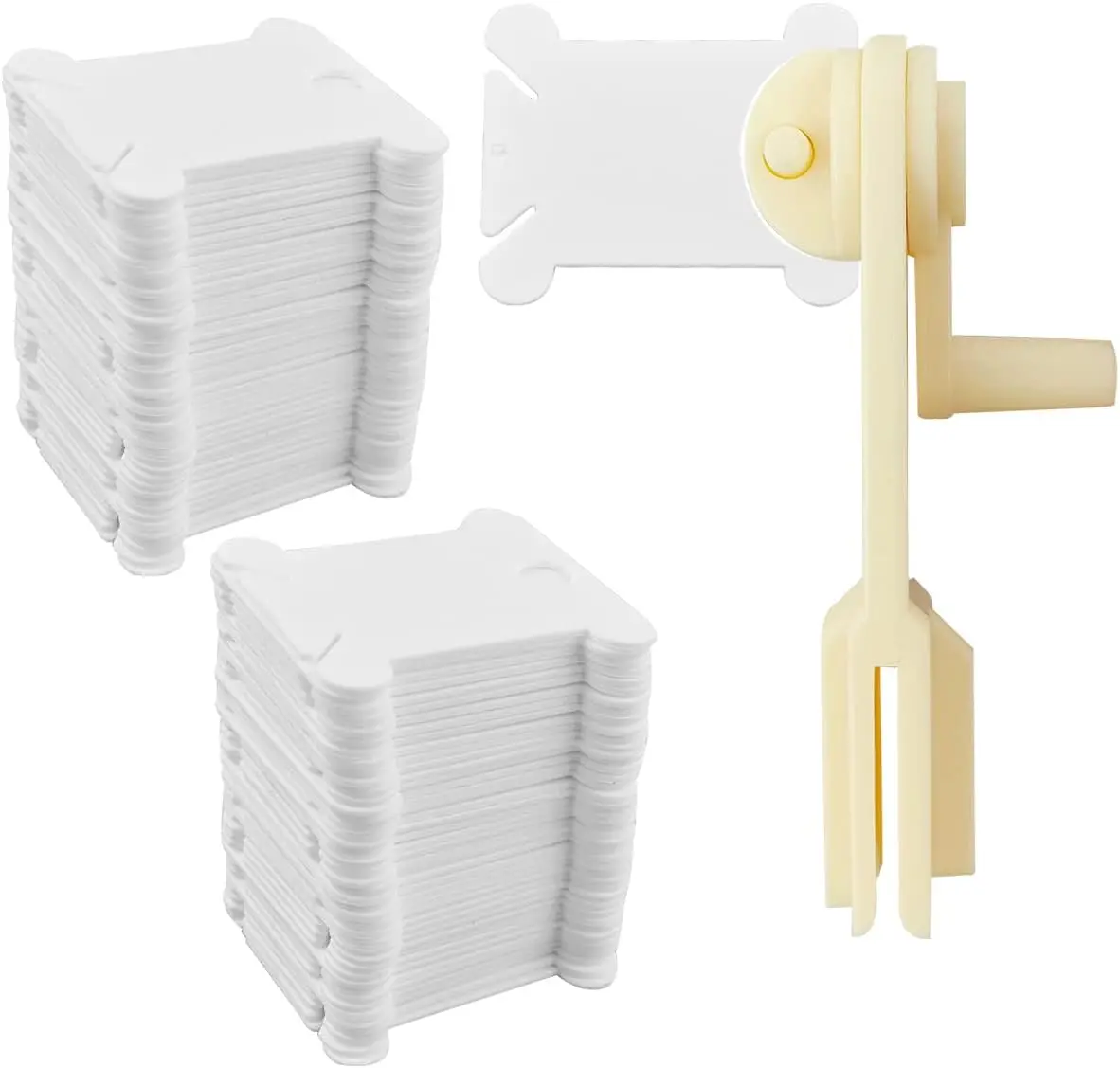 Practical 300 Pcs Plastic Floss Bobbin Set with 1 Pc Bobbin Winder, Thread Organizer Holder for Cross Stitch, Sewing Storage - Home Improvement for DIY Enthusiasts, Crafters (White)