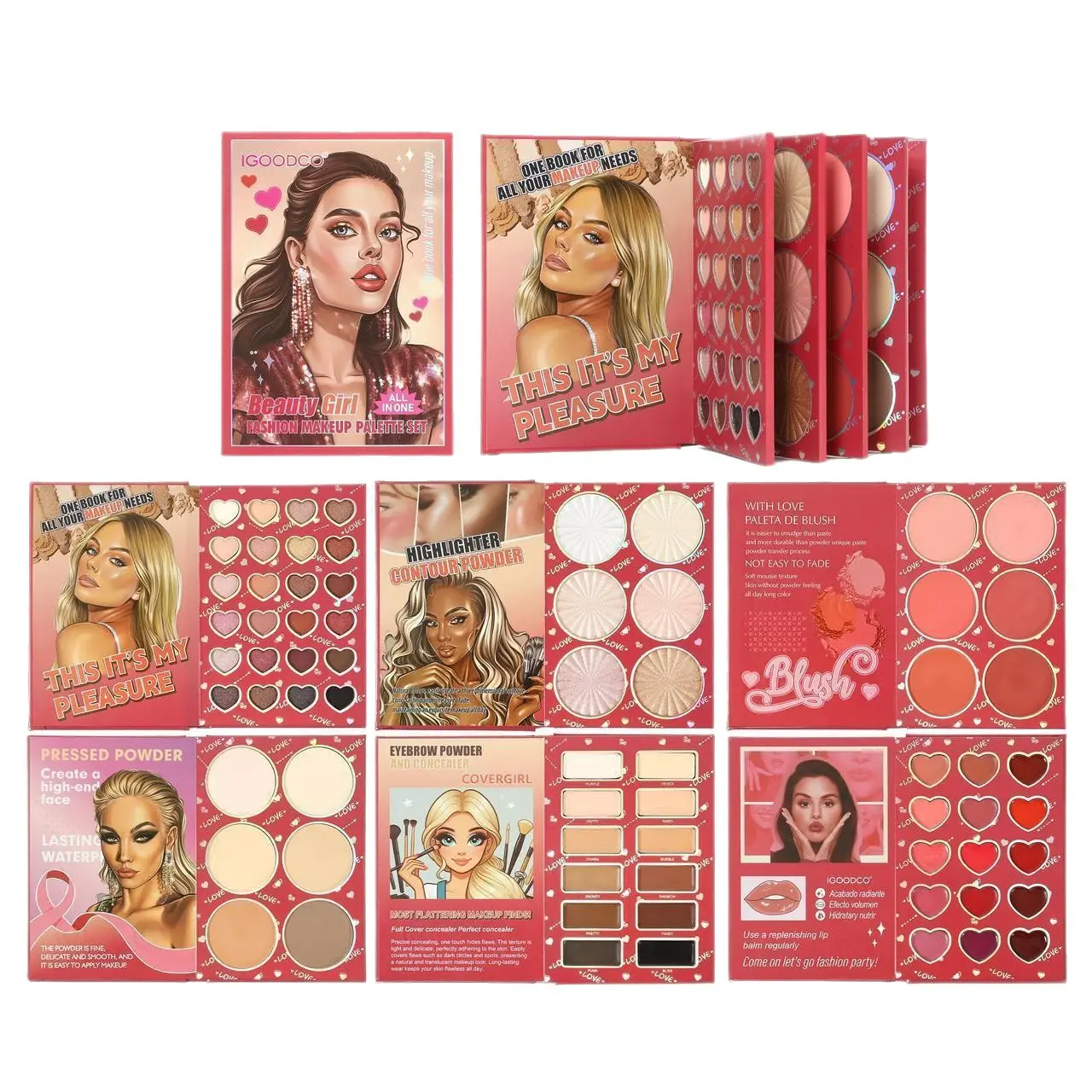 6-Page Makeup Book Palette - All-in-One Kit with Matte & Shimmer Eyeshadow, Blush, Highlighter & Lipstick, Perfect Gift for Best Friend