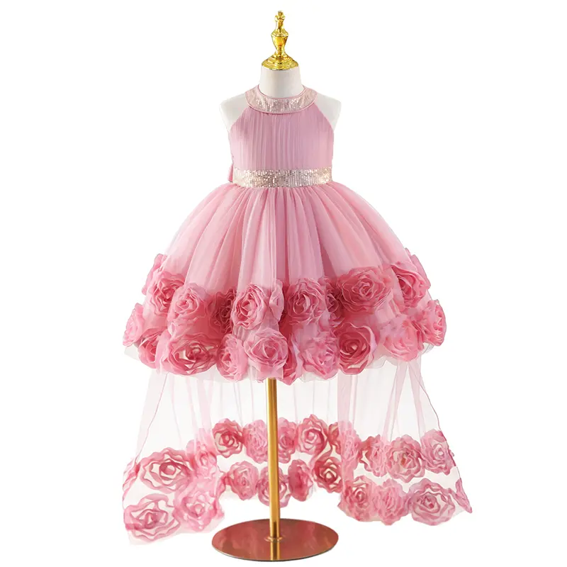 Girls Pink Floral Tulle Princess Dress Sleeveless Party Dress for Wedding Birthday Special Occasion，mothersdaygift