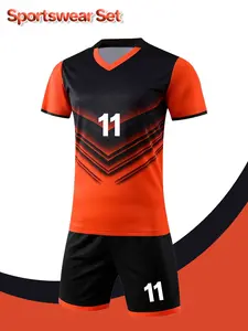 2-piece set, Boys' sports suit, short-sleeved and short football T-shirt, boys' summer clothing, quick-drying and sweat-absorbing, training and match clothes, football uniform, Soccer jersey, outdoor sports, with jersey number 11 and name DOKU