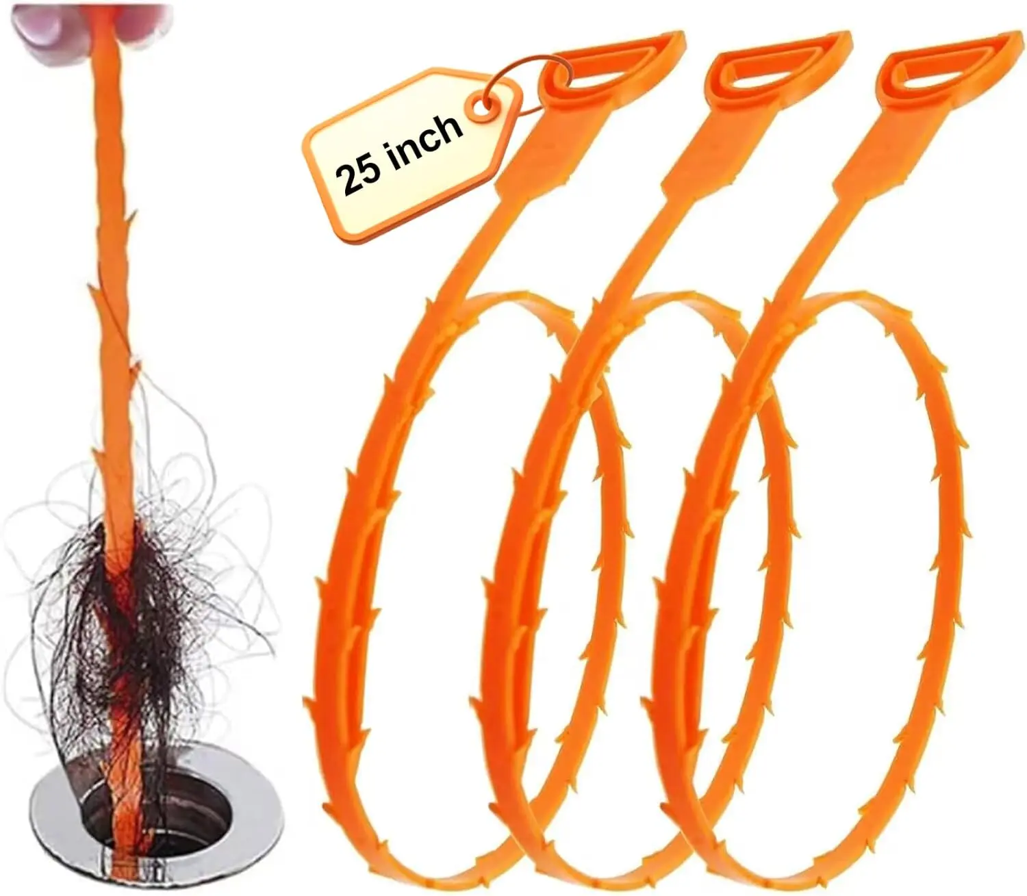 3 Pack 25 Inch Drain Snake,Drain Clog Remover,Sink Snake for Sewer Kitchen Sink Bathroom Tub Toilet Clogged Drains Relief Cleaning Tool