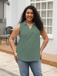 Women's Plus Size Collared V-Neck Eyelet Tank Tops - Chic, Soft, Breathable Sleeveless Casual Tunics for Everyday Summer Wear, Shorts Pairing, Outdoor Fun Style Elegance (2097)