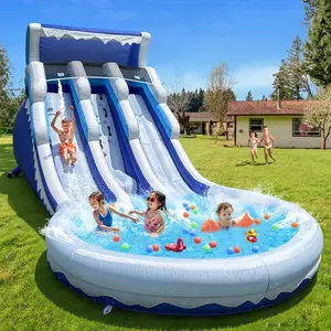 21FT Blue White Grade Water Slide For Kids Inflatable Water Slides With Big Airtight Splash Water Pool Bounce Slide For Party Fun Backyard Summer Fun Kids Activities