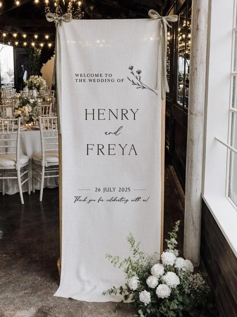 Custom Fabric Wedding Welcome Sign • Modern Linen Wedding Sign • Wedding Banner • Personalised Wedding Decor • Engagement Party Sign