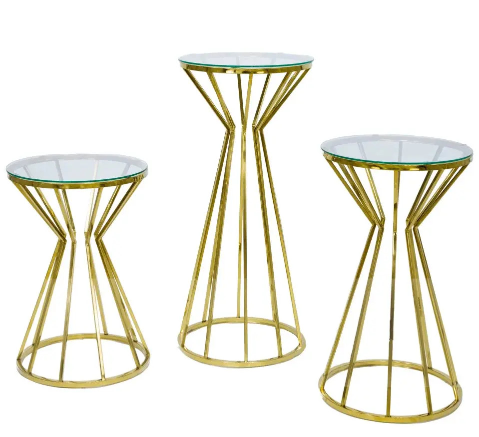 3pc Set White Clear Black Top Gold Cinderella Stand Pedestal Set