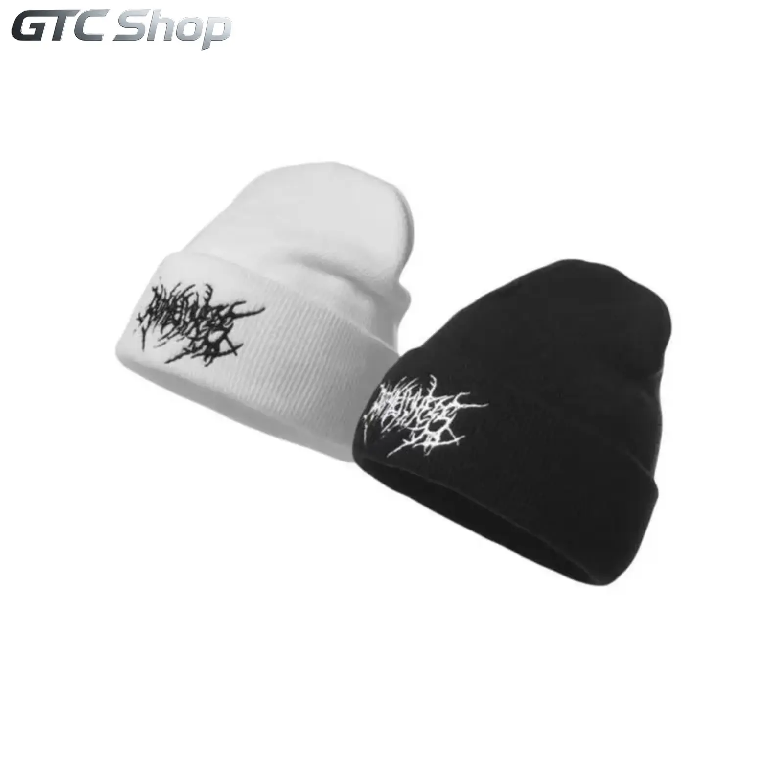 Unisex Gothic Punk Embroidered Knit Beanie Solid Color Adjustable Skull Cap Soft Acrylic Warm Fabric Cold Weather Headwear Stylish Streetwear Ski Hat Couple Friendly Accessory Suitable Autumn Winter Daily Outdoor Casual Trendy Outfit Matching