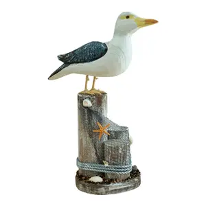 Large Wooden Seagull Coastal Style Hand-Carved Art Sculpture, Nautical-Themed Home Decor, Ideal for Tropical Vacation Atmosphere