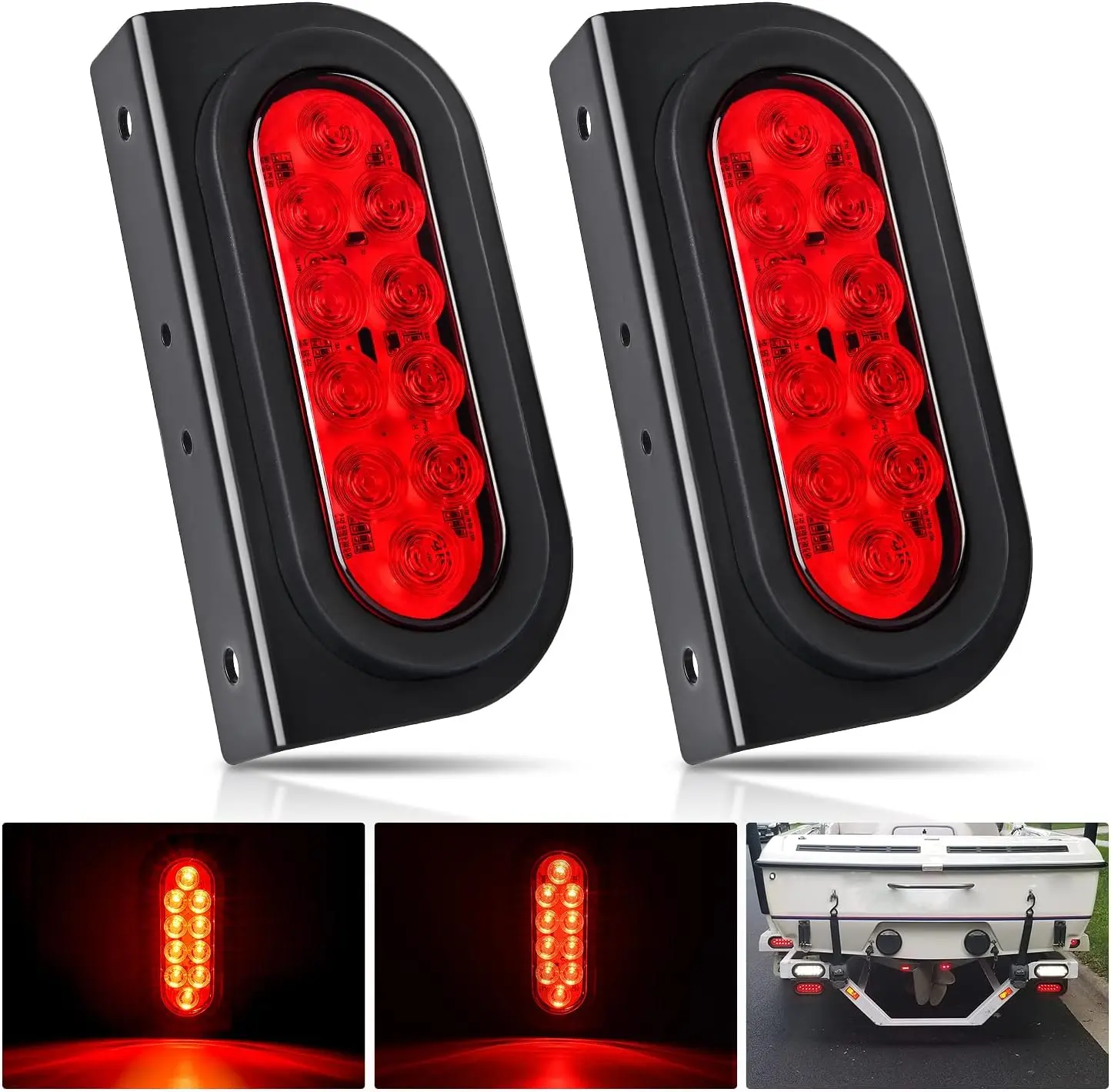 Nilight 6-Inch Oval LED Tail Lights (2PCS Flush Mount Kit with Grommets, Plugs, Brackets) - IP67 Red Waterproof, Aluminum PCB, Dual-Mode Stop Brake Turn Led Blinker for RV, Truck