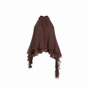 Cider Chiffon Halter Neck Ruffle Hem Oversized Blouse