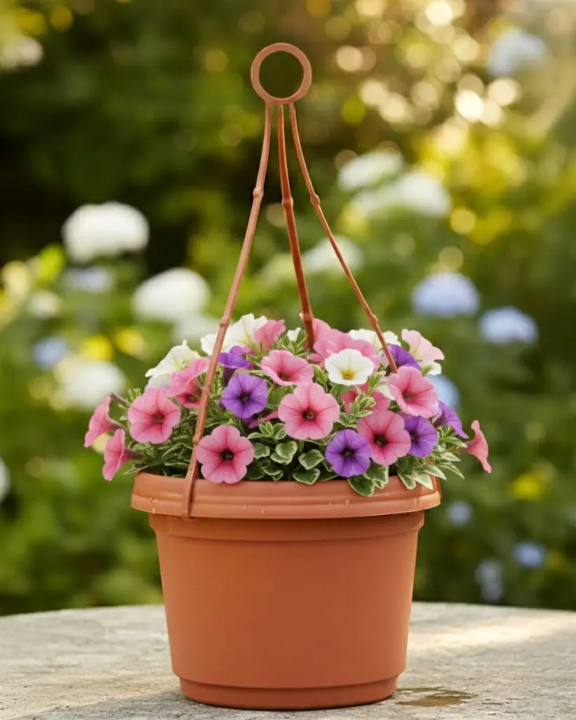 Austin Hanging Flower Planters with Hangers - 5-Pack 11in Classic Round Terra Cotta Polypropylene Pots, Seed Starting Containers with Drainage Holes for Outdoor Seedlings, Nursery Use, Set Of 5
