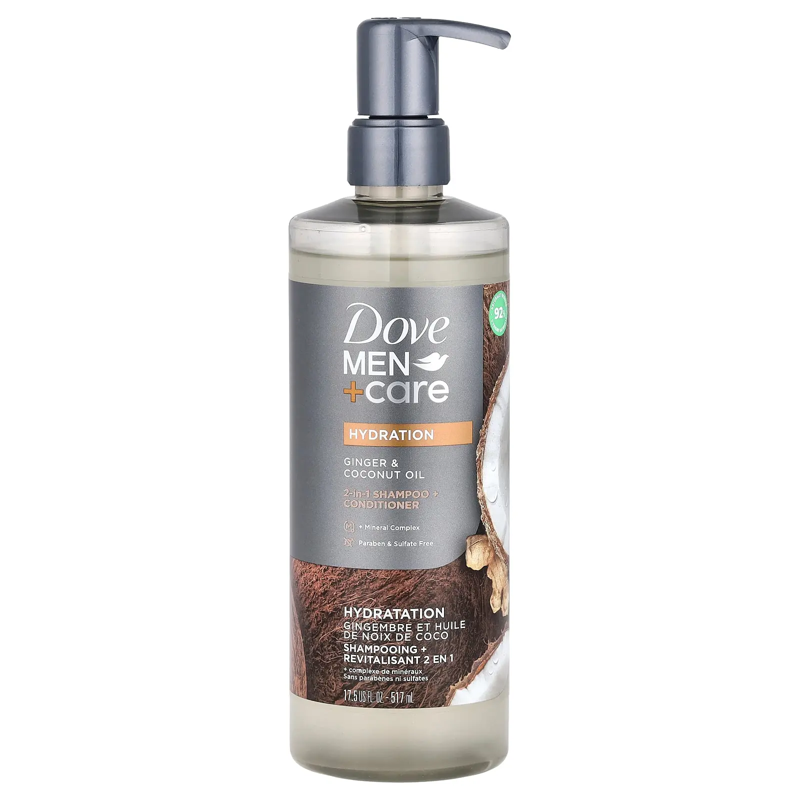 Dove Men + Care, 2-in-1 Shampoo + Conditioner, Ginger & Coconut Oil, 17.5 fl oz (517 ml)