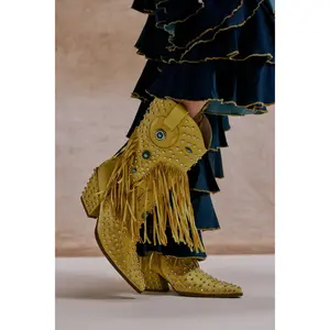 AZALEA WANG GREYSON YELLOW RHINESTONE EMBELLISHED WESTERN BOOTIE