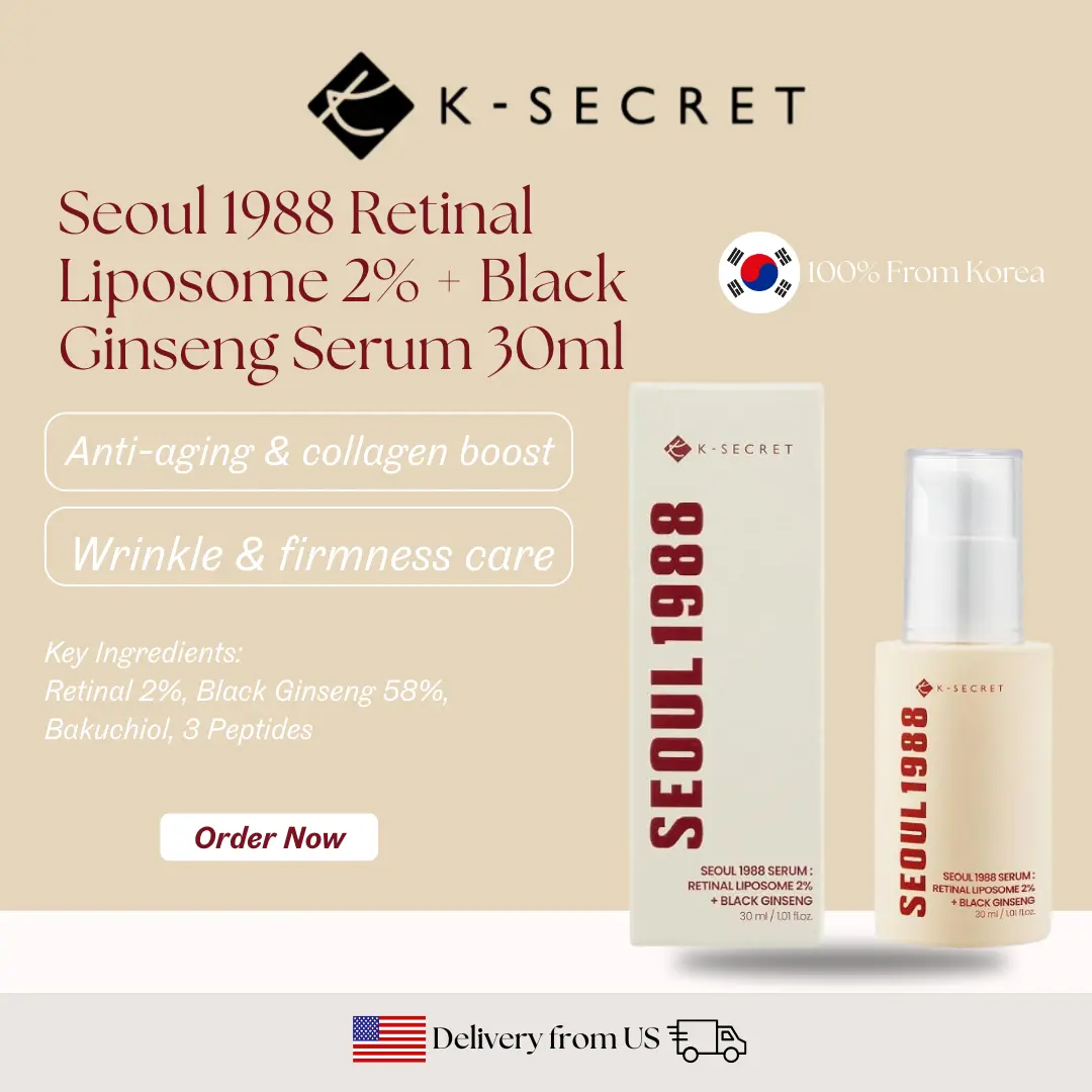 K-Secret Seoul 1988 Retinal Liposome 2% + Black Ginseng Serum 30ml | Anti-Aging Korean Serum for Wrinkles & Pigmentation