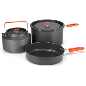 Camping Cookware Mess Kit, Camping Cooking Pot Fry Pan and 1.1L Kettle Set, Portable Camping Cookware Set with Mesh Bag  Camping, Backpacking, Outdoor Cooking and Picnic