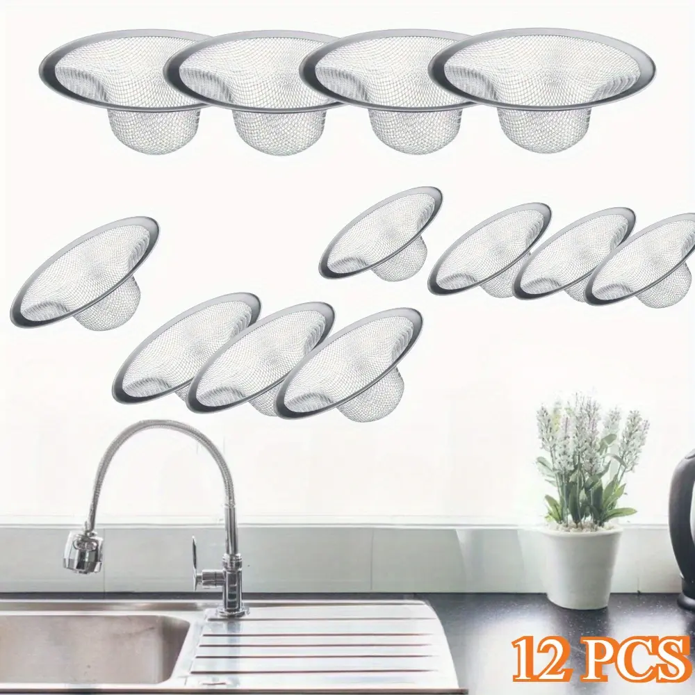 Set Of 12 Stainless Steel Kitchen Sink Filter, Bathroom Metal Mesh Drain Filter, Prevents Hair Clogging, Kitchen Sink Bathroom Bathtub Sink Drain Filter,Easy to Clean Soap Toilet