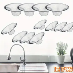 Set Of 12 Stainless Steel Kitchen Sink Filter, Bathroom Metal Mesh Drain Filter, Prevents Hair Clogging, Kitchen Sink Bathroom Bathtub Sink Drain Filter,Easy to Clean Soap Toilet