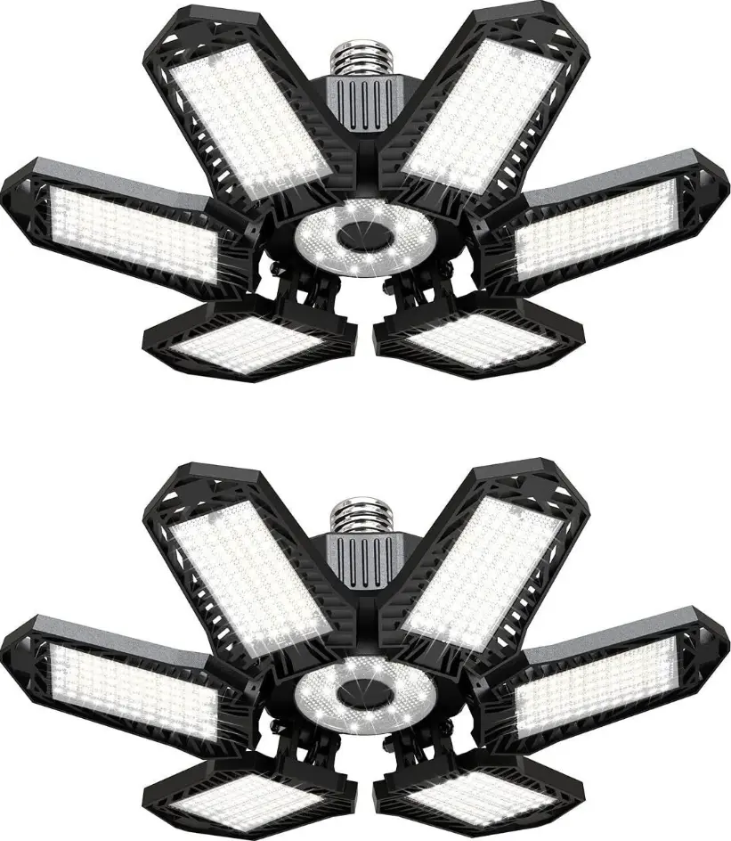 2-Pack Deformable LED Garage Ceiling Lights - High-Brightness Adjustable Panel Fixtures for Warehouse, Basement Use to Light Up Your Space, Two-Pack