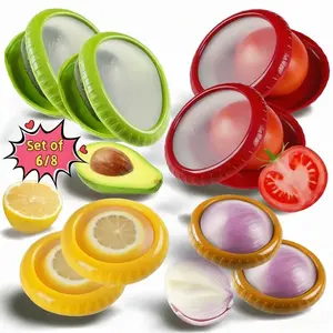 8pcs Silicone Fruit and Vegetable Storage Containers, Reusable Fresh-Keeping Boxes, Airtight Sealing Design, Ideal for Tomatoes, Lemons, Garlic, Food Storage, Kitchen, Reusable Silicone Lids