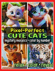 Pixel-Perfect Cute Cats Mystery Mosaic Color by Number: Pixel Art Coloring Book for Adults and Teens (Mystery Mosaic Coloring Books)