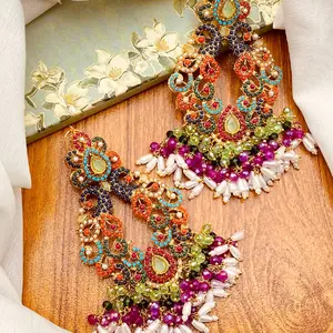 Nauratan Statement Earrings Multi Colored Big Earrings
