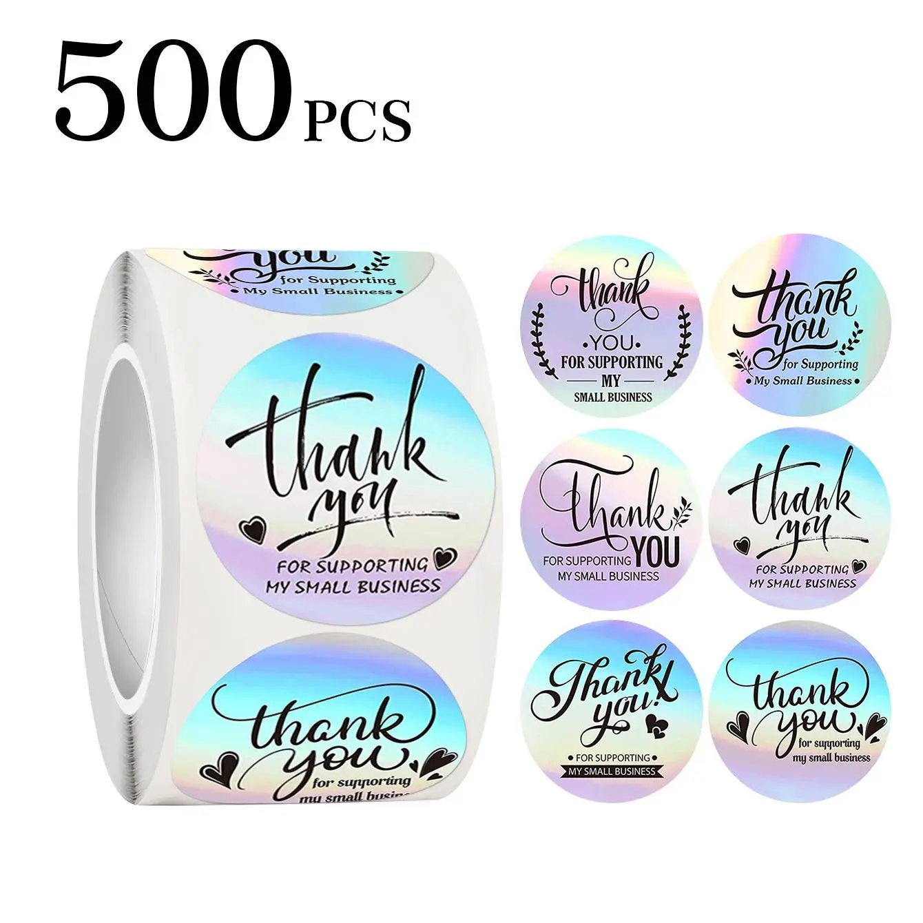 500pcs/Roll Laser Stickers Sticker Rolls Thank You for Supporting My Small Business Silver Roll Adhesive Labels Boutiques Shop Wrapping Supplies - 2.5cm Sticky Labels Round Stickers Circle Sticker Label