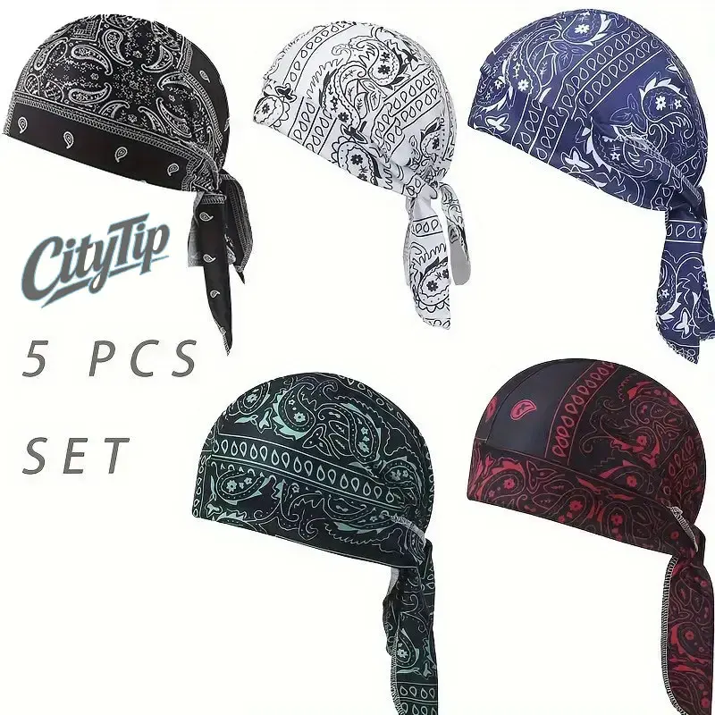 Paisley Head Wrap Set, Pirate Style Cooling Helmet Liner for Athletes, Elastic Fit for Biking and Outdoor Sports (2 or 5 Pack), 5Pcs, Rider‑Ready Liner