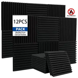 12 sheets of black 30*30*2.5cm flame-retardant, Durable, high-density triangular groove sound-absorbing cotton, board and sound insulation foam board for recording studios, music rooms, walls and ceilings of homes, home theater