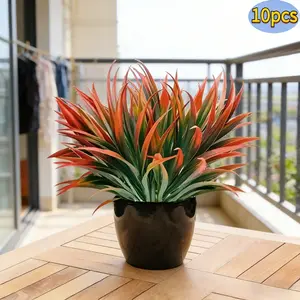 10Pcs Artificial Dracaena Plants, UV Resistant Faux Greenery Stems, Lifelike Fake Outdoor Plants, Artificial Grass Shrubs for Home Garden Patio Porch Window Box Indoor Outdoor Decor