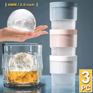 Ice Ball Molds Set of 3 Slow Melting Stackable Large 2.5 Inch Ice Cube Maker for Whiskey Cocktails Juice Beverages Bourbon Utensils Home Bar Accessories Drink