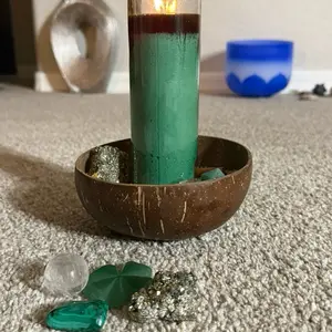 Upgraded Money Bowl Money Manifesting with Coconut Bowl Palo Santo Rice Cloves Cinnamon Calendula Star Anise Chamomile Green Tea Candle & Healing Stones Decor for Home Office Decoration