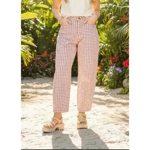 Women's Check Please Mini Chessboard Print Barrel Pants - Rosewood, Women's Clothes, Vibe Bottom Clothes