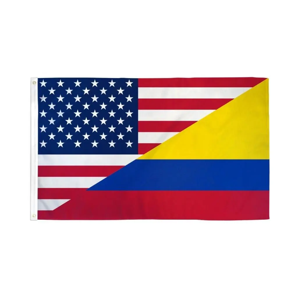 USA-Colombia Combination Flag, 3x5ft Polyester Dye-Sublimate Decorative Banner with 2 Metal Grommets & Double-Stitched Edges, All Over Print Festive Flag, Backdrop Decoration for Watch Parties & Indoor Home Walls