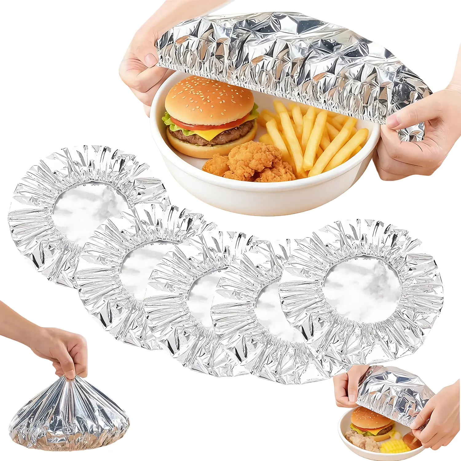 20pcs Reusable Aluminum Foil Food Covers, Premium Pop Up Foil Food Covers Universal Kitchen Heat Shield Lids for Bowls Plates Storage Containers