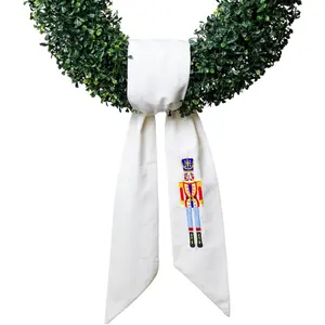 Wreath Sash for Front Door Decoration, Blank Embroidered Christmas Nutcracker Linen - 56" L x 4.5" W, Porch Accessories for Xmas Party Yard, Wedding, and Boxwood Decoration, Indoor Outdoor Décor