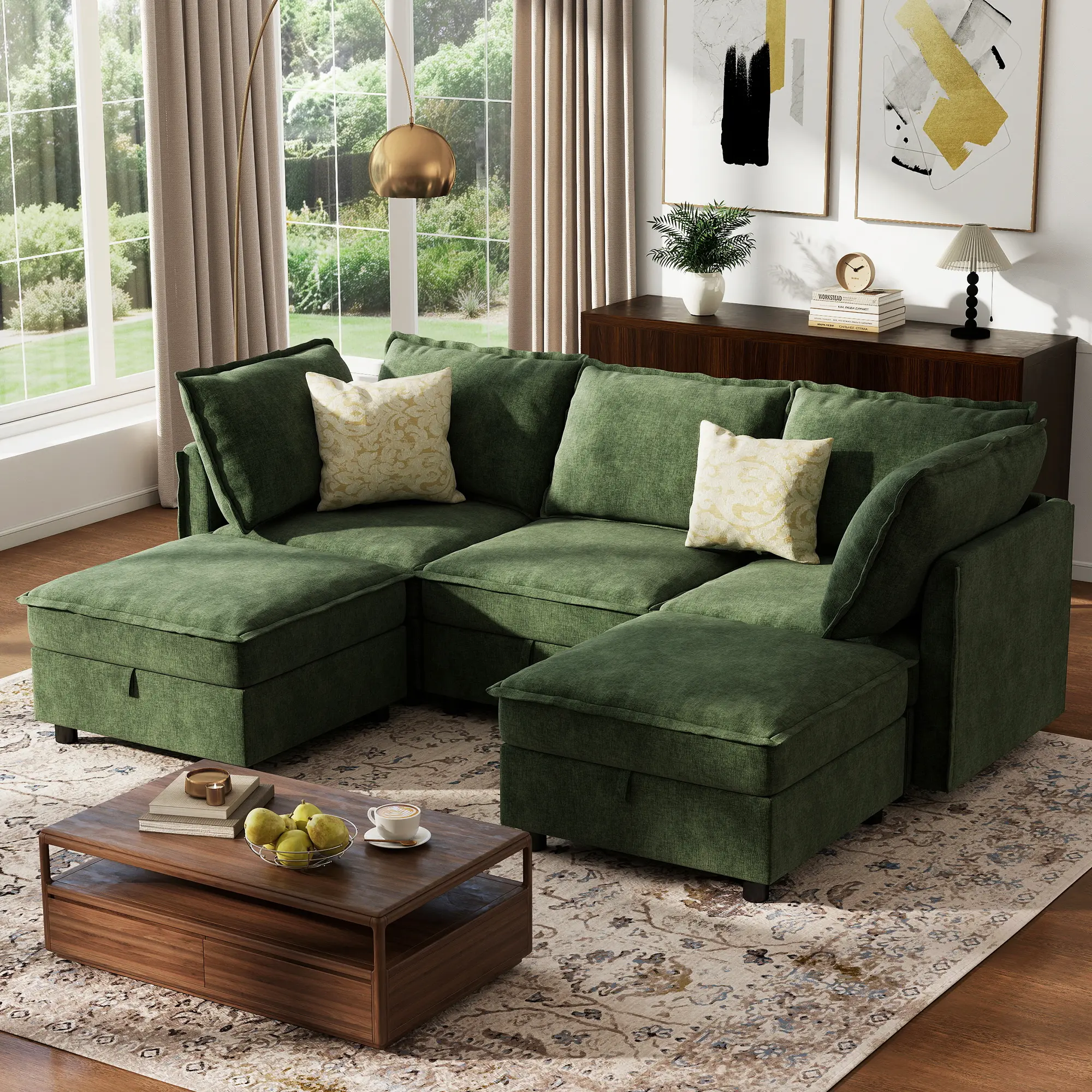 GuroMagicSofa 97" Modular Sectional Sofa with Storage, U-Shaped Modern Sofa Couch with Movable Ottomans for Living Room, Office, Beige