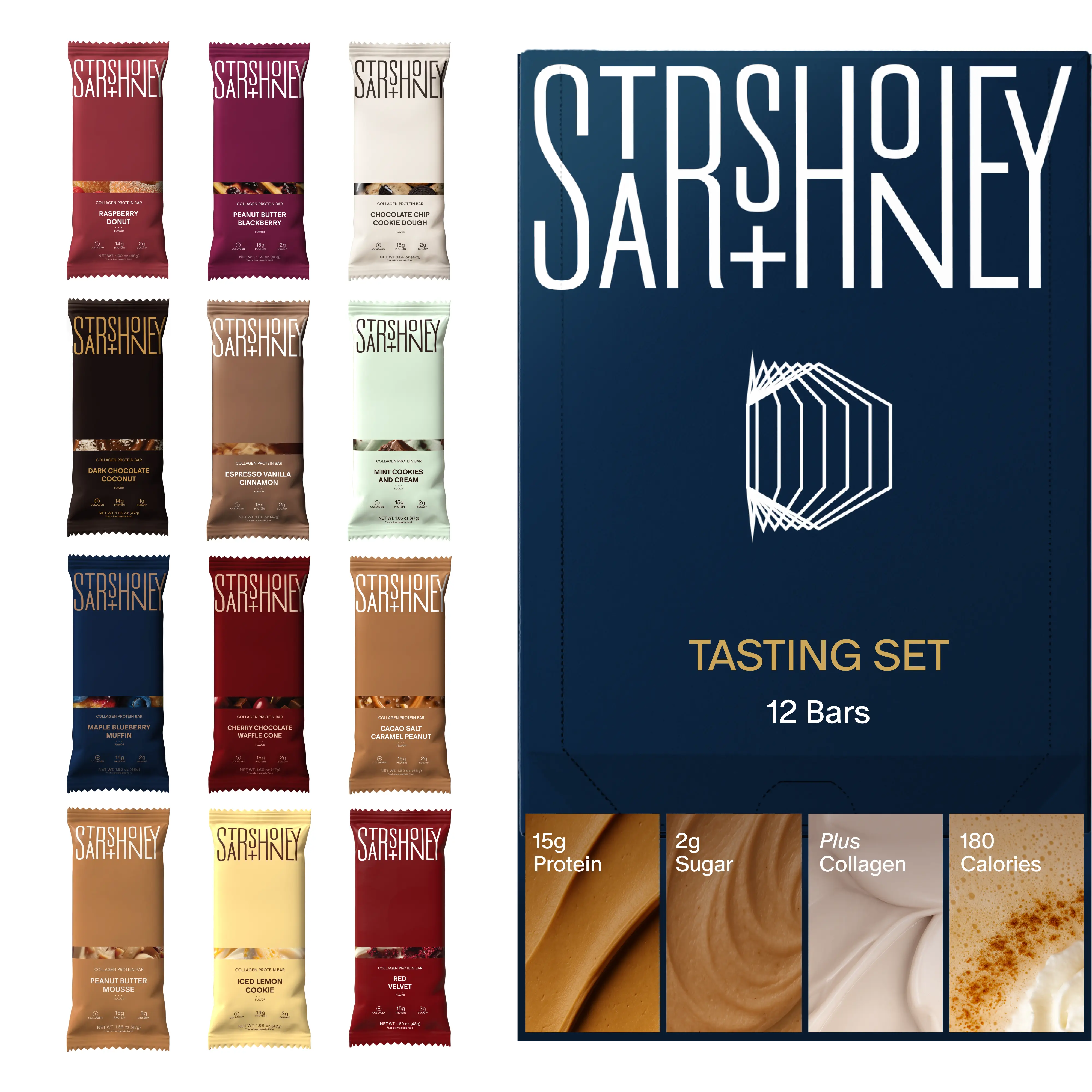 Stars + Honey | The Protein Bar – Tasting Set (12 Pack, 3 Types of Protein) All-natural ingredients with added collagen. Gluten Free, Dairy Free, Soy Free, No Seed Oils, and No Sugar Alcohols | Delicious Healthy and High Protein Snack