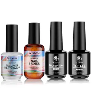 4Pc No-Wipe Base Top Coat with Prep Dehydrator & Primer for Gel Nail Polish Long-Lasting Bonding Strength Glossy Manicure Salon DIY Art Design Supplies