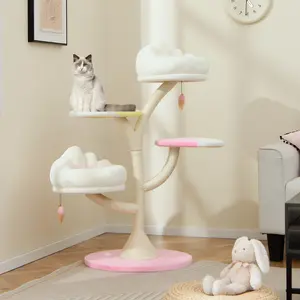 COSTWAY - Multi-Layer Cat Tree Cat Tower with 2 Cat Perches 2 Platforms-Pink